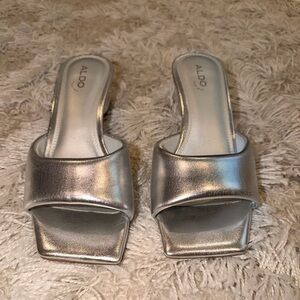 Aldo Metallic Silver Mules